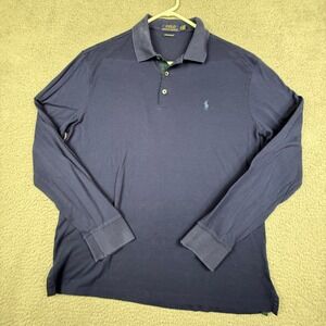 Polo Ralph Lauren‎ Long Sleeve Polo Shirt Navy Blue Custom Slim Fit Mens L